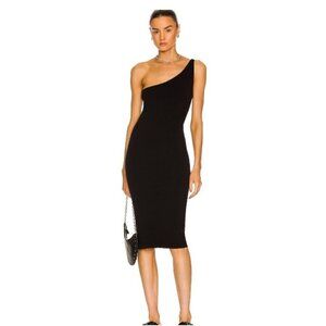 Helmut Lang L Dress Black One Shoulder Asymmetrical Fitted Cocktail Party NEW